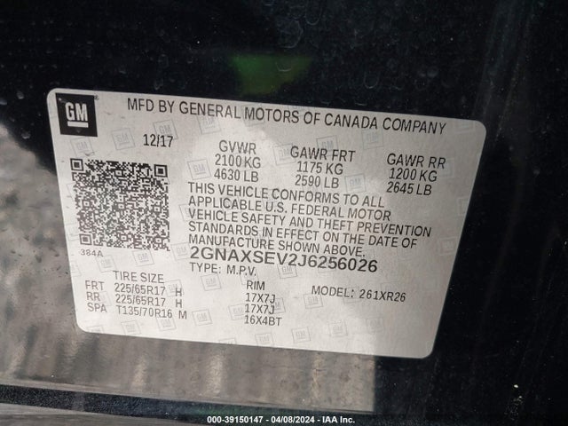 Chevrolet EQUINOX LT 2018 2GNAXSEV2J6256026 Image 9