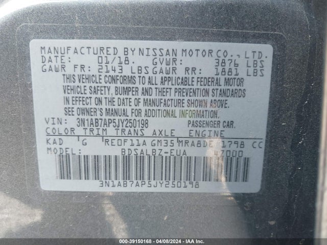 Nissan SENTRA S 2018 3N1AB7AP5JY250198 Image 9