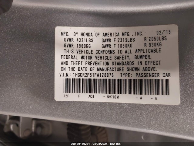 Honda Accord Sport 2015 1HGCR2F51FA128978 Image 9