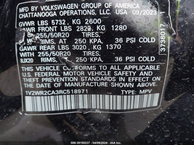 1V2WR2CA3RC518971 Volkswagen Atlas 2.0t Se W/technology