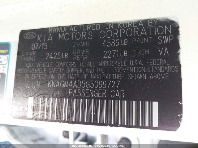 KIA OPTIMA HYBRID 2016 KNAGM4AD5G5099727 Image 9