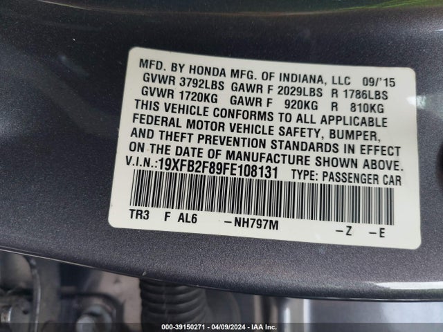 Honda CIVIC EX 2015 19XFB2F89FE108131 Image 9