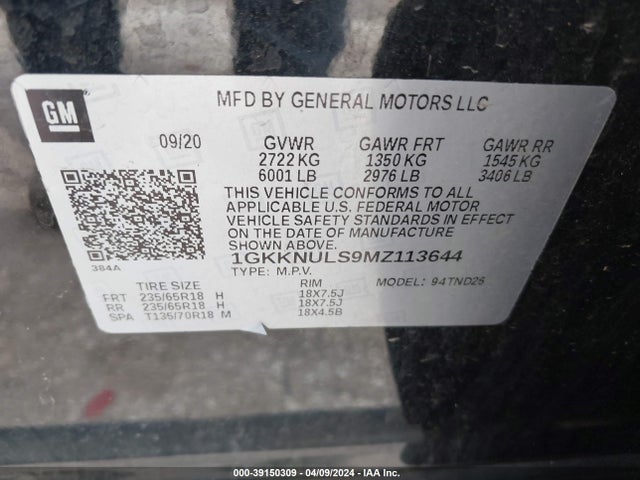 1GKKNULS9MZ113644 GMC Acadia Awd Slt