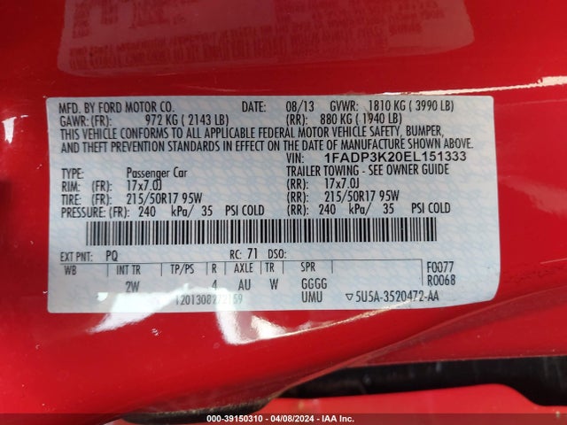 Ford FOCUS SE 2014 1FADP3K20EL151333 Image 9