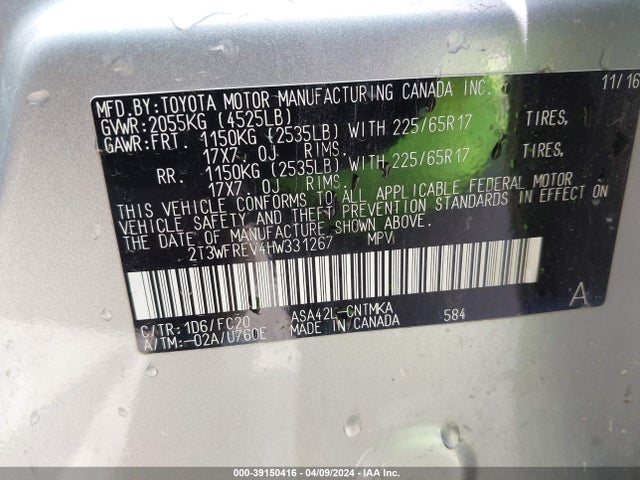 Toyota Rav4 Xle 2017 2T3WFREV4HW331267 Image 9