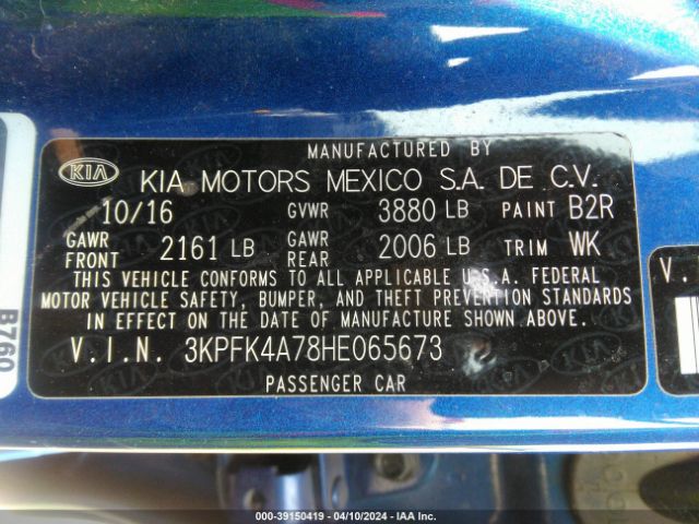 3KPFK4A78HE065673 KIA FORTE LX