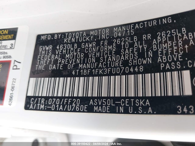Toyota CAMRY SE 2015 4T1BF1FK3FU070448 Image 9