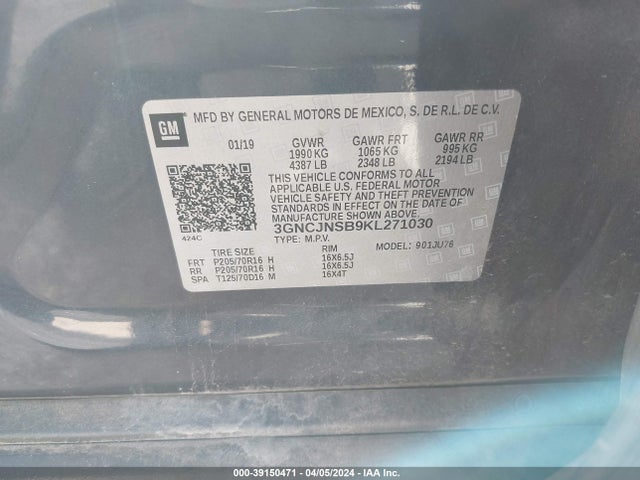 Chevrolet TRAX LS 2019 3GNCJNSB9KL271030 Image 9