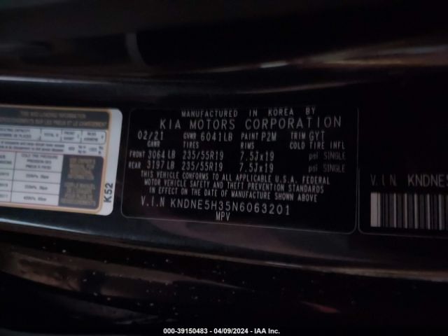 KNDNE5H35N6063201 KIA Carnival Mpv Sx