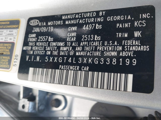 KIA Optima Lx 2019 5XXGT4L3XKG338199 Image 9