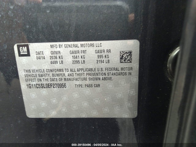 Chevrolet MALIBU 1LT 2014 1G11C5SL0EF270956 Image 9