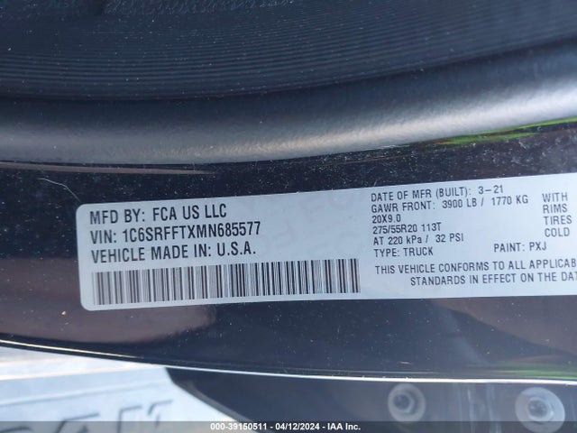 RAM 1500 Big Horn  4x4 5'7 Box 2021 1C6SRFFTXMN685577 Image 9