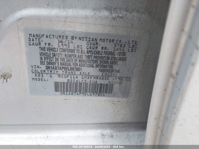 Nissan SENTRA S 2014 3N1AB7AP9EL697801 Image 9