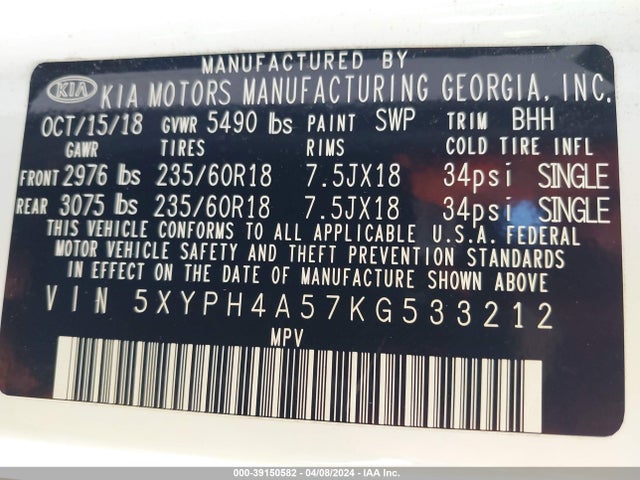KIA Sorento 3.3l Ex 2019 5XYPH4A57KG533212 Image 9