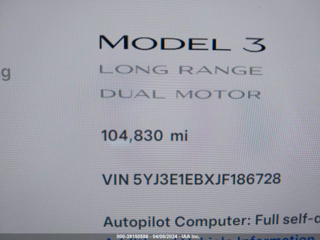 5YJ3E1EBXJF186728 Tesla Model 3 Long Range/performance