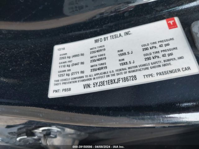 5YJ3E1EBXJF186728 Tesla Model 3 Long Range/performance