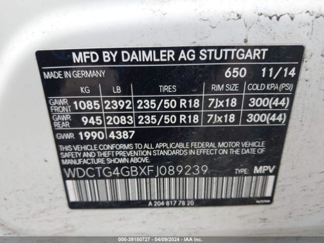 WDCTG4GBXFJ089239 Mercedes-Benz Gla 250 4matic
