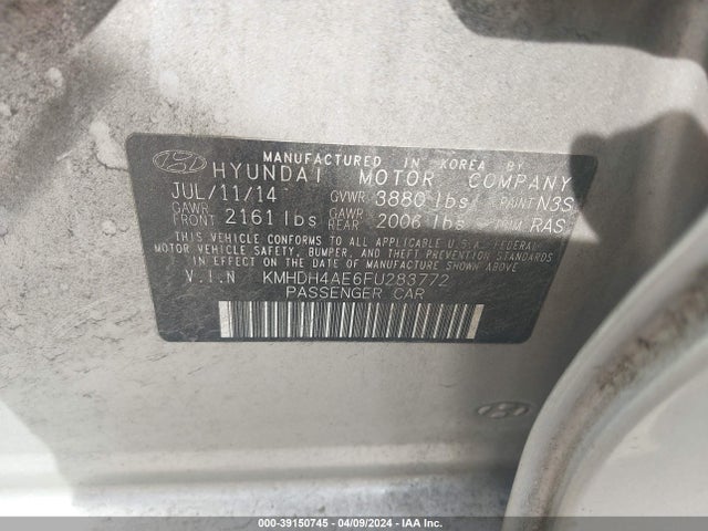 Hyundai ELANTRA SE 2015 KMHDH4AE6FU283772 Image 9