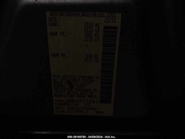 Nissan Altima 2.5 Sl 2014 1N4AL3AP6EN257592 Image 9