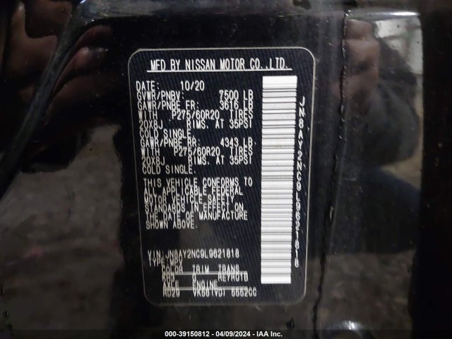 Nissan Armada Sl 4wd 2020 JN8AY2NC9L9621818 Image 9