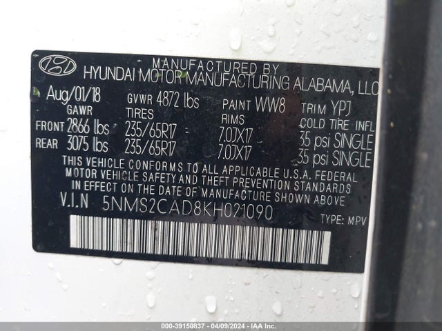 Hyundai Santa Fe Se 2019 5NMS2CAD8KH021090 Image 9