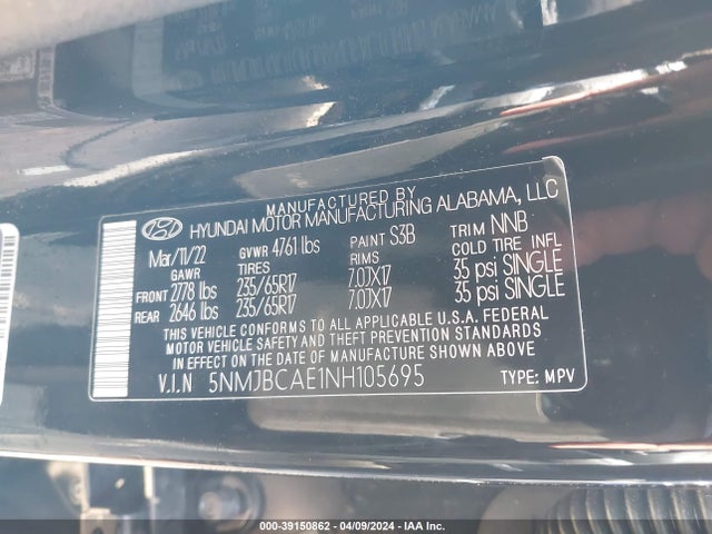 Hyundai TUCSON SEL 2022 5NMJBCAE1NH105695 Image 9
