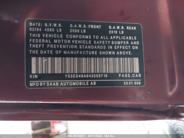2004 SAAB 9-5 YS3ED49A643503719 Photo 8