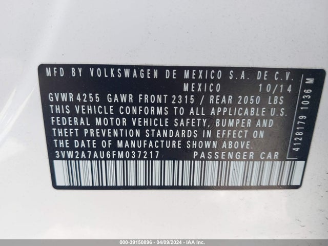 3VW2A7AU6FM037217 Volkswagen Golf Tdi Se 4-door