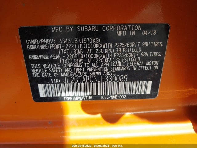 Subaru Crosstrek 2.0i Premium 2018 JF2GTABC3JH330089 Image 9