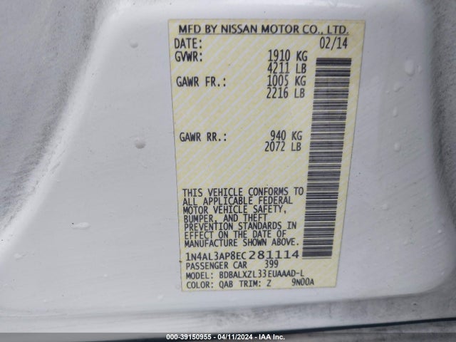 Nissan Altima 2.5 Sl 2014 1N4AL3AP8EC281114 Image 9