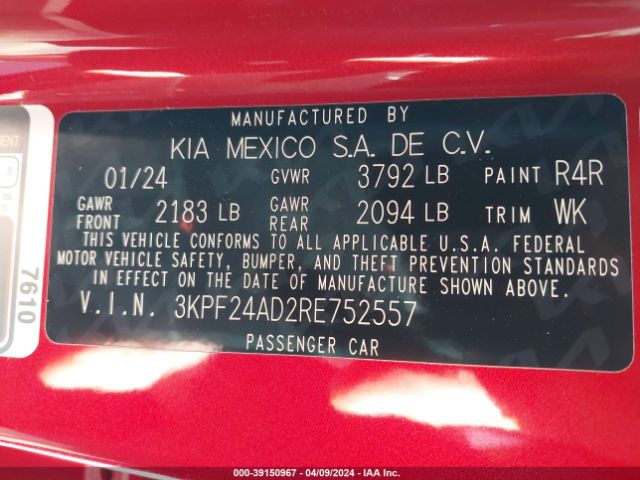 3KPF24AD2RE752557 KIA Forte Lxs