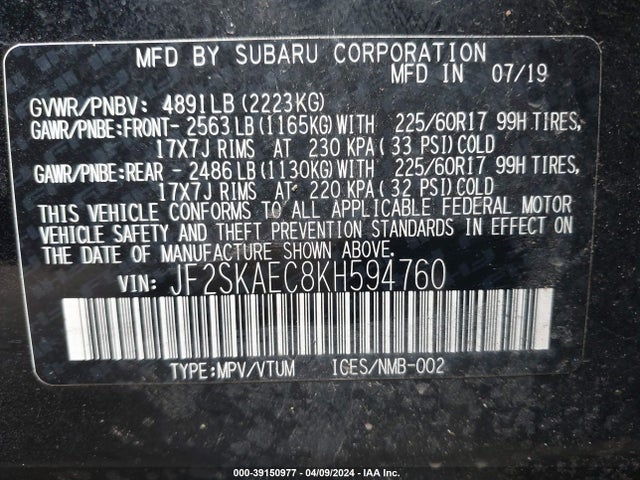 Subaru Forester Premium 2019 JF2SKAEC8KH594760 Image 9