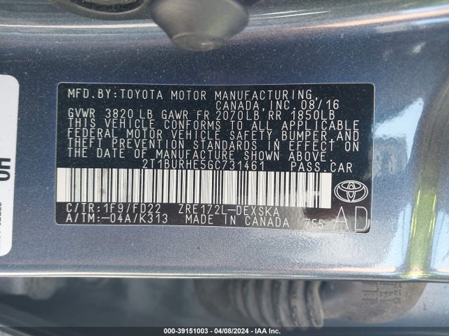 Toyota Corolla S Plus 2016 2T1BURHE5GC731461 Image 9