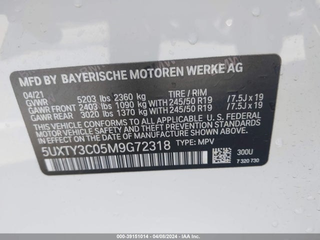 BMW X3 Sdrive30i 2021 5UXTY3C05M9G72318 Image 9