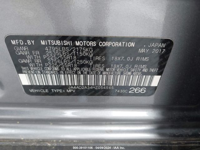 JA4AD2A34HZ054545 Mitsubishi Outlander Es