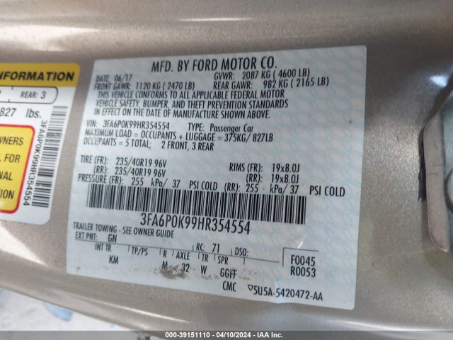 Ford Fusion Titanium 2017 3FA6P0K99HR354554 Image 9