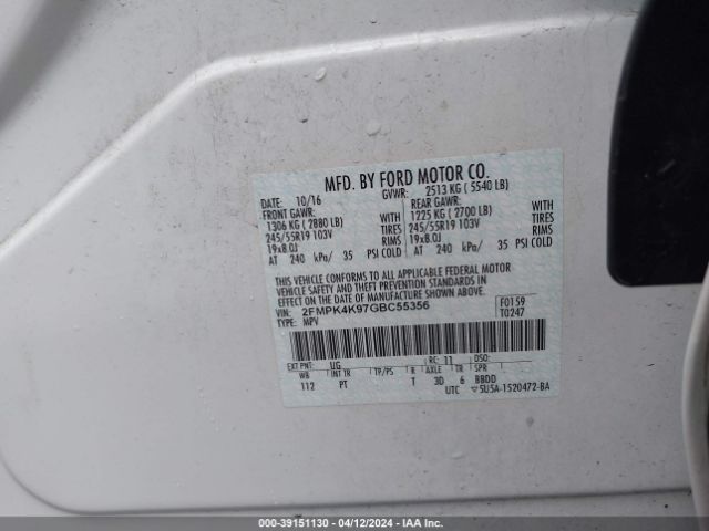 2FMPK4K97GBC55356 Ford Edge Titanium