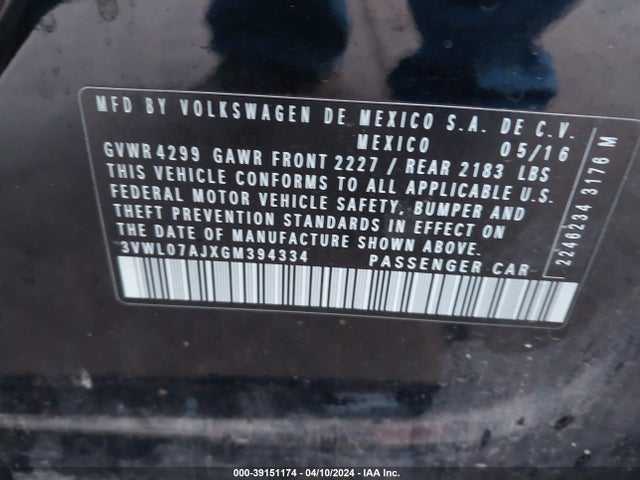 3VWL07AJXGM394334 Volkswagen Jetta 1.8t Sel