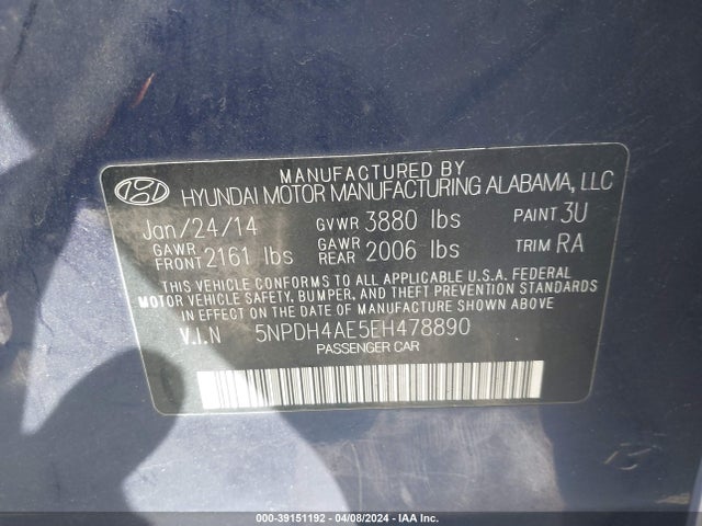 Hyundai ELANTRA SE 2014 5NPDH4AE5EH478890 Image 9