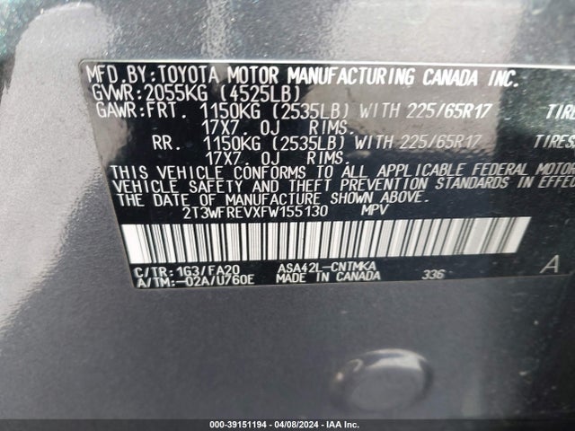 Toyota Rav4 Xle 2015 2T3WFREVXFW155130 Image 9