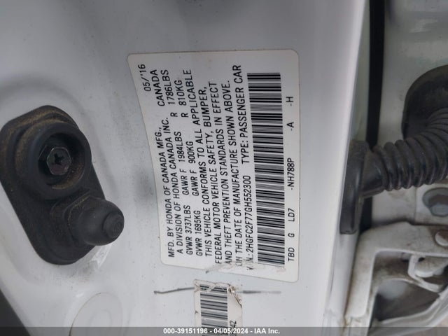 Honda CIVIC EX 2016 2HGFC2F77GH552300 Image 9