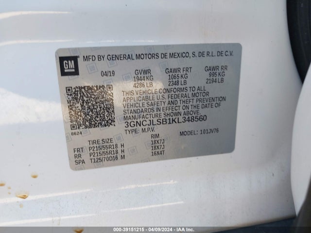 Chevrolet Trax Lt 2019 3GNCJLSB1KL348560 Image 9