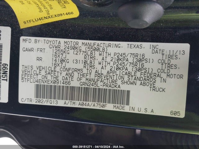 Toyota Tacoma Base V6 2014 5TFLU4ENXEX091466 Image 9