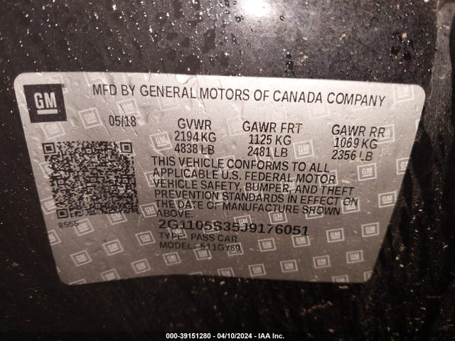 Chevrolet IMPALA 1LT 2018 2G1105S35J9176051 Image 9