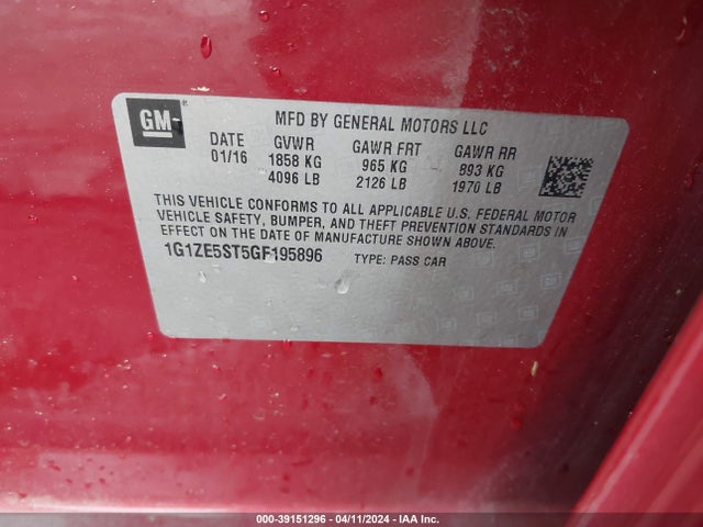 Chevrolet MALIBU 1LT 2016 1G1ZE5ST5GF195896 Image 25