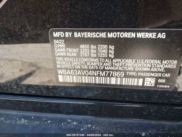 WBA63AV04NFM77869 BMW 430i Gran Coupe