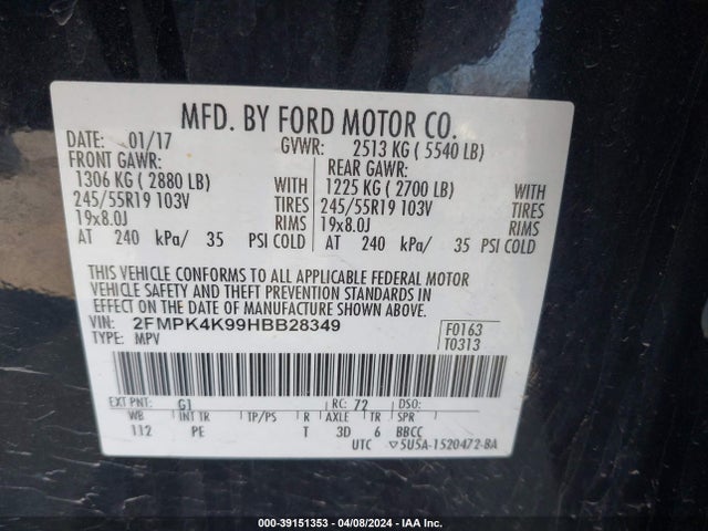 2FMPK4K99HBB28349 Ford Edge Titanium