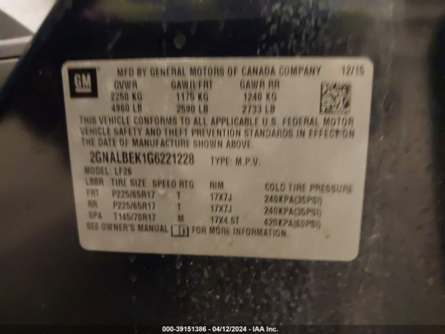 2GNALBEK1G6221228 Chevrolet EQUINOX LS