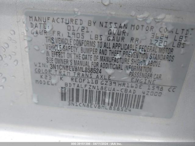 3N1CN8EV8ML858524 Nissan Versa Sv Xtronic Cvt