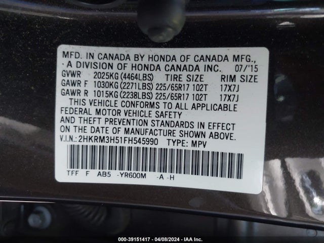 Honda CR-V EX 2015 2HKRM3H51FH545990 Image 9
